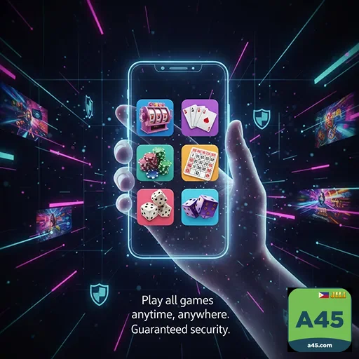 Excited players enjoying mobile casino gaming at a45